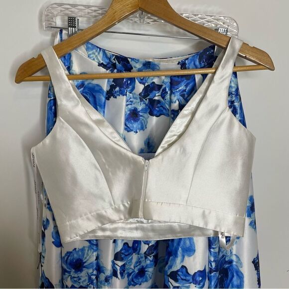 NWT Jovani White Royal Blue Floral Two Piece 2 Event Prom Dress 4 Full Length - Picture 6 of 10